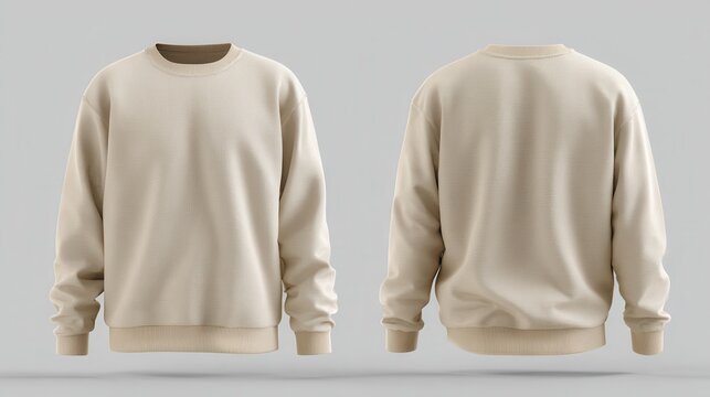 Ultra quality image of front and back view of beige cotton crewneck sweater mockups.