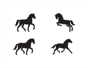 Elegant Horse Silhouettes in Various Poses Horseback Riding Equine Themes Vector Art