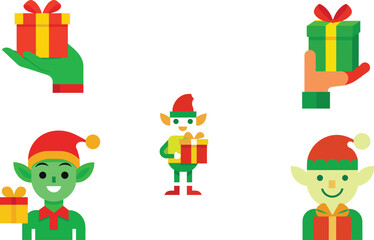 Naklejka premium Elf With Gift Color Vector Illustration