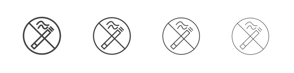 No smoking including electronic cigarettes signs concept outline symbol design.
