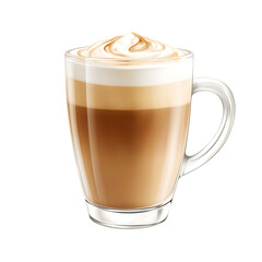 Delicious caramel macchiato coffee drink with whipped cream and caramel drizzle isolated on transparent background