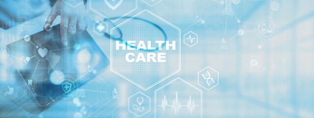 Healthcare Digital Solutions Illustrated on a Virtual Screen.