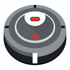 Round robot vacuum cleaner with red light isolated on white background