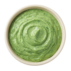 Obraz premium Creamy green sauce in a bowl, showcasing a smooth texture, ideal for culinary presentations
