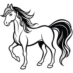 Elegant horse silhouette with flowing mane and tail isolated on white background isolated on transparent background