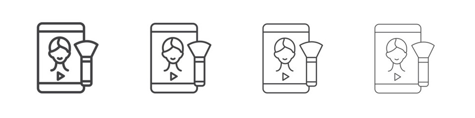 Makeup tutorial video icon concept outline symbol design.