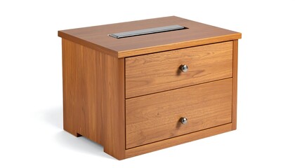 Elegant two-drawer nightstand in warm cherry wood, with minimalist design