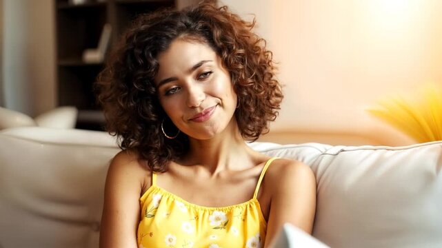 Portait of a happy female with a gentle smile in motion
