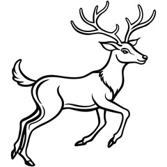 Elegant leaping deer silhouette with prominent antlers isolated on white background isolated on transparent background