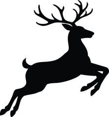 Elegant leaping deer silhouette with detailed antlers isolated on white background isolated on transparent background