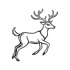 Detailed line art illustration of a majestic stag with impressive antlers in a graceful running pose isolated on white background isolated on transparent background