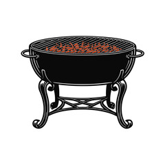 Classic round charcoal barbecue grill on a forged decorative stand