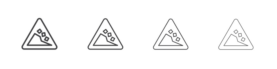 Falling rocks or debris warning road signs concept outline symbol design.