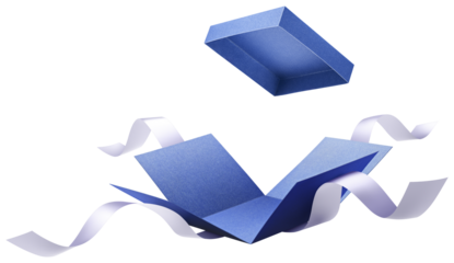 Surprise gift box, blue color open gift box with ribbon