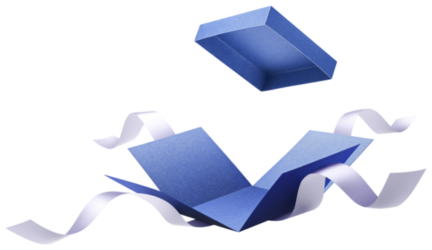 Surprise gift box, blue color open gift box with ribbon