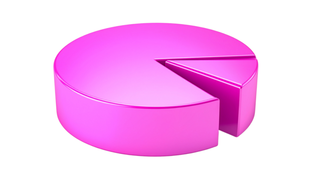 Pink metallic pie chart data visualization business graph infographic isolated on solid white background Png form