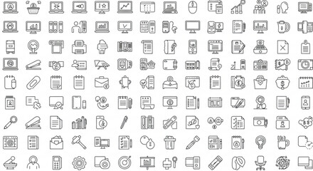 A collection of business and office related icons arranged in a grid pattern on a white background vreated with genrated ai