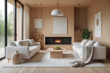 Scandinavian Timber Minimalist Lounge - Classic & Unique Living Room Design Showcasing Light-Filled Spaces, Organic Materials, Functional Beauty, and the Essence of Hygge Living