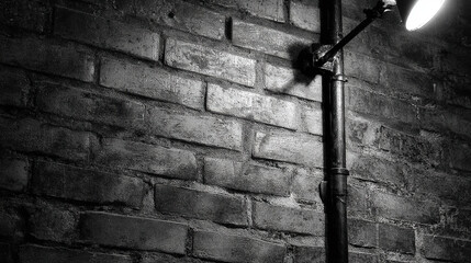 Industrial-style wall featuring exposed brick and metal accents with directional lighting.