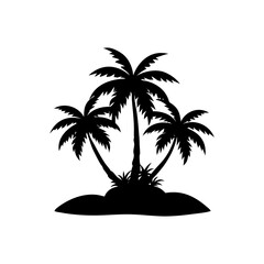 Obraz premium Silhouette of three tropical palm trees on a small island isolated on white background isolated on transparent background