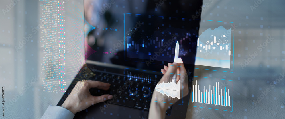 Poster advanced big data analytics and financial insights for business growth.