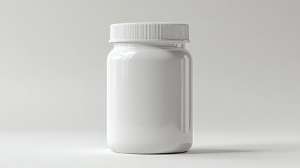 A plain white pill bottle with a ribbed cap