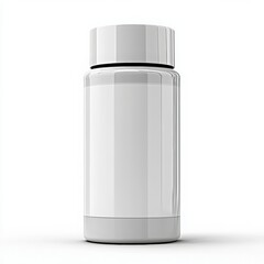 A white pill bottle with a white cap and a blank label