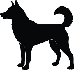 Silhouette of a standing husky dog isolated on white background isolated on transparent background