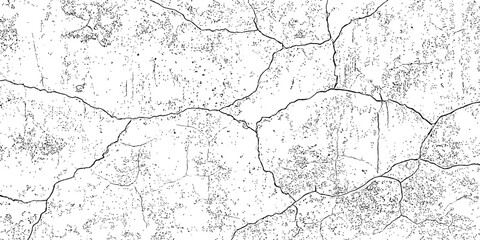 Cracked white surface showing a network of fissures High Contrast and distressed texture suitable for backgrounds.