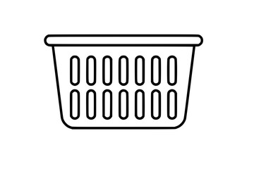 Minimalist line art illustration of a household laundry basket