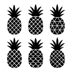 Obraz premium Patterned Black Pineapple Silhouettes Collection Vector illustration