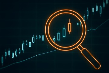 Magnifying Glass Focusing on Rising Candlestick in Complex Financial Chart — Minimalist Close-Up of Precision Market Analysis
