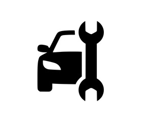 Car maintenance icon showing vehicle silhouette with wrench