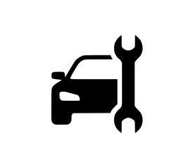 Car maintenance icon showing vehicle silhouette with wrench