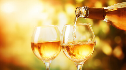 Two wine glasses being filled, capturing the elegance and enjoyment of fine beverages.