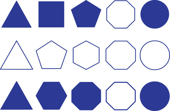 Blue geometric shapes triangle square pentagon hexagon octagon circle vector