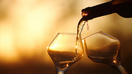 Two wine glasses being filled, capturing the elegance and enjoyment of fine beverages.