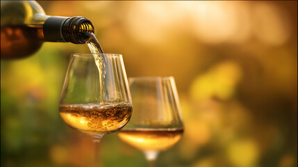 Two wine glasses being filled, capturing the elegance and enjoyment of fine beverages.