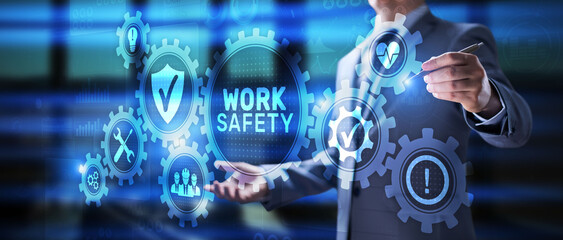 Work safety HSE Regulation rules business concept on screen.
