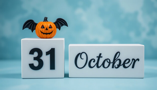 Halloween pumpkin with bat wings on October 31st calendar