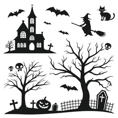 A versatile collection of spooky halloween themed silhouettes perfect for creating festive designs and decorations with a classic eerie feel