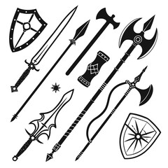 A mystical collection of fantasy themed silhouettes featuring mythical creatures and magical elements perfect for enchanting designs and imaginative projects