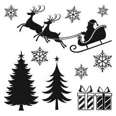 A festive collection of christmas silhouettes featuring classic holiday elements perfect for seasonal decorations and designs rendered in vibrant cmyk colors