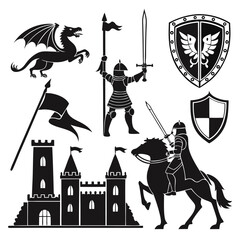 A collection of historical silhouettes featuring knights and medieval figures suitable for graphic design projects and historical themes