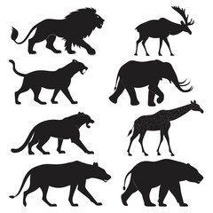 Diverse collection of wild animal silhouettes in various poses perfect for nature themed designs and educational materials