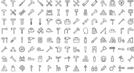 Fototapeta premium Illustration showing a variety of construction and repair tools and equipment in a simple line art style vreated with genrated ai