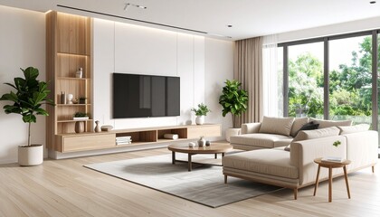 A modern living room interior design featuring a comfortable sofa, fireplace, and elegant furniture that enhances the luxury home aesthetic