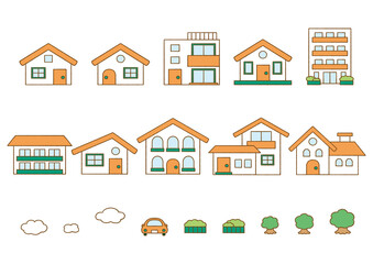 Illustrations of various shaped houses_line drawings