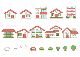 Illustrations of various shaped houses_line drawings