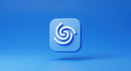 A 3D-rendered, rounded square icon against a blue backdrop. The icon depicts a swirling, concentric design in white, suggesting motion